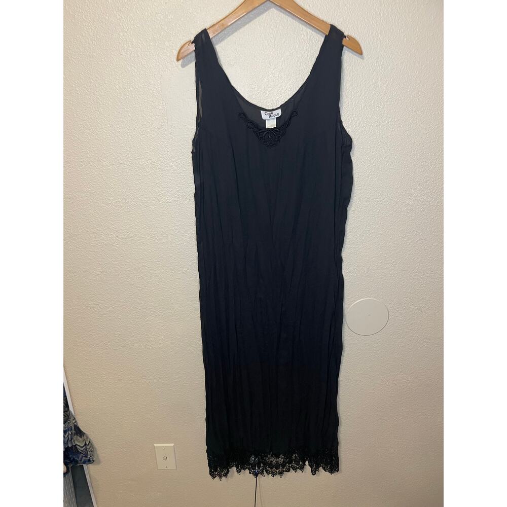 VTG Cher Jacque Y2K Black Crinkle Lace Detailed Whimsy Goth Midi Slip Dress Lg - Picture 13 of 16